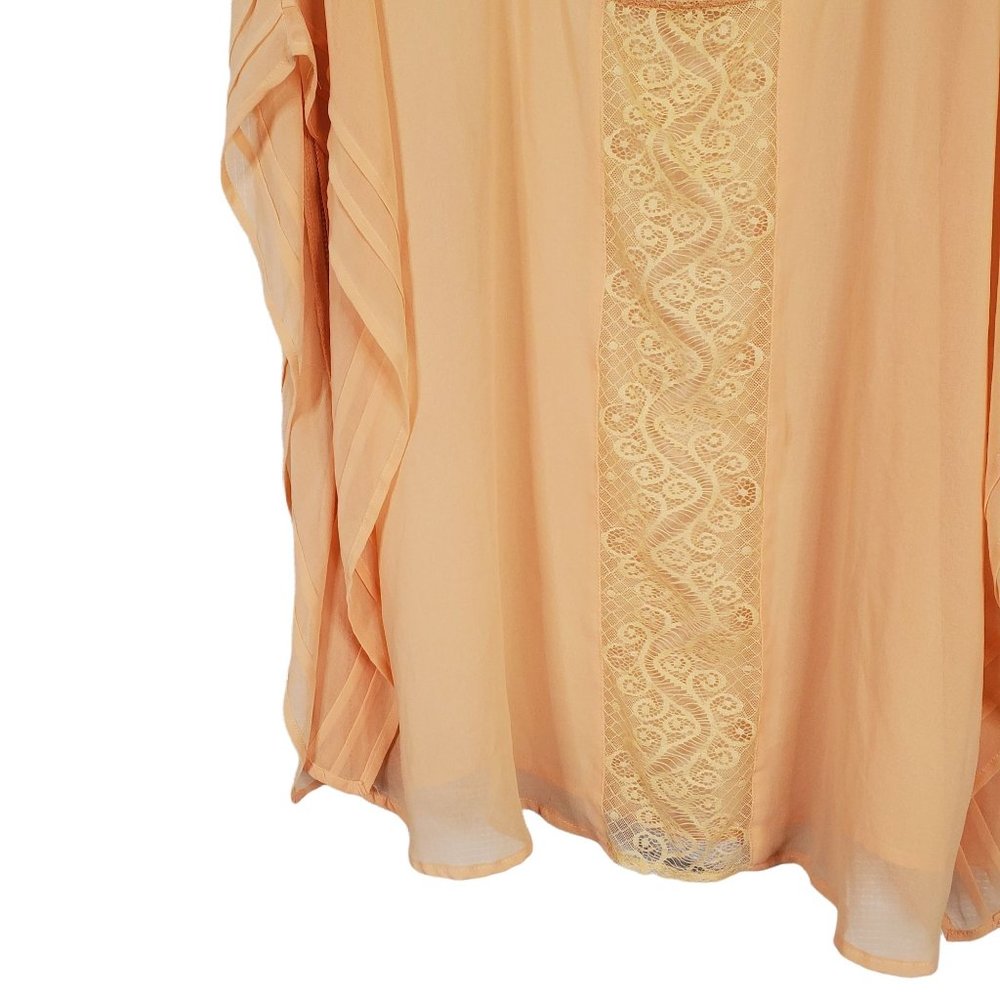 Torrid Size 2 2X Shirt Blouse Semi Sheer Lace Accent Chiffon Flutter Orange - Picture 7 of 10